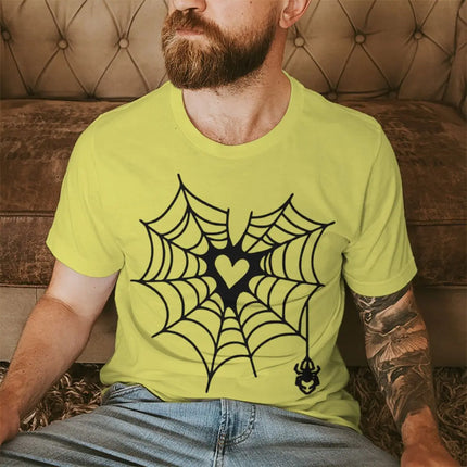 Couple Vintage Spider Heart Print T-Shirts Women Men Fun Round Neck Fashion Lover Short Sleeve Streetwear T-shirts