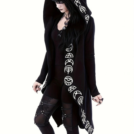 Enchanting Gothic Hooded Cardigan - Witchcraft-Inspired Design, Cozy Long Sleeves, Versatile for Casual Wear
