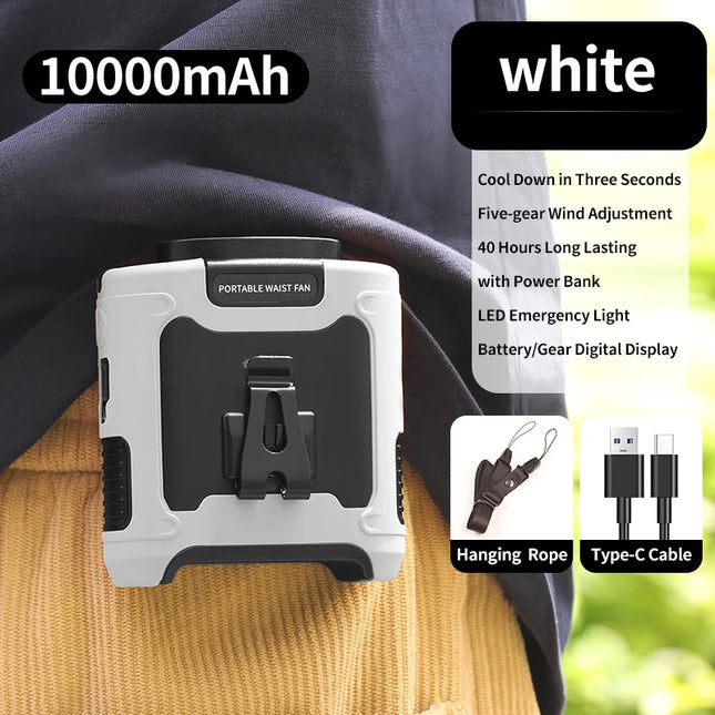 Portable Waist Fan Hanging Neck Fan 5-Speed Strong Wind with LED Lighting for Sports Couriers Outdoor Working 10000/20000mAh