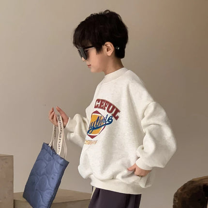 2025 Children Clothing Autumn Winter Baby Boys Girls Fleece Sweatshirt New Kids Letter Print O-Neck Tops Kids Warm Pullover
