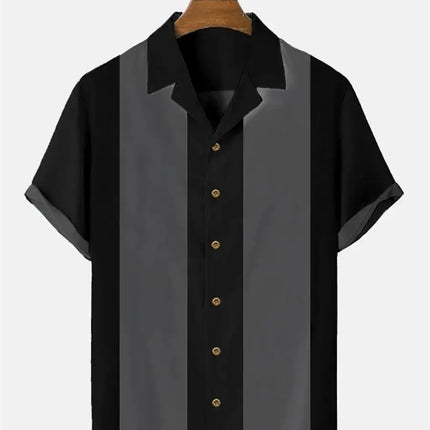 Stripes Simple Casual Dress Shirts European Size Men's Hawaiian Fashion Short Sleeve Loose Breathable Top Button Summer