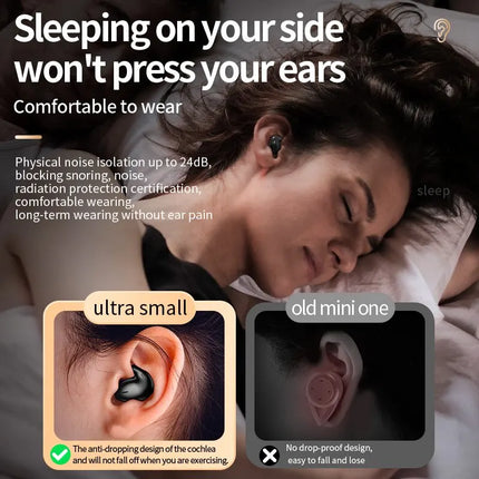 KEBIDUMEI Sleep Headphones Bluetooth 5.3 Mini Invisible Earbuds for Side Sleepers TWS Wireless Waterproof Stereo Earphones