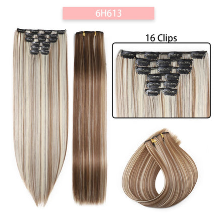 24Inchs 16 Clips in Synthetic Hair Extensions Long Straight Hairstyle Synthetic brown Black Hairpieces Heat Resistant False Hair
