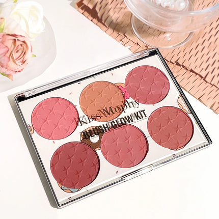 Natural Makeup 6-color Blush Palette – Sweet & Charm Light Shades for Brightening Matte Watercolor Effect Perfect for Days