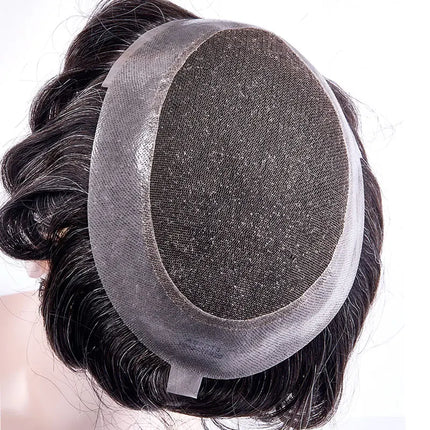 Men Capillary Prosthesis Swiss Lace PU Man Toupee Real Human Hair Wig Breathable Lace Inviible PU Natural Human Hairpiece Topper