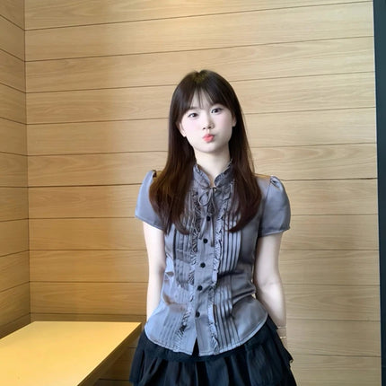 Ele  Sle Summer New ort Sve irt Set with Wooden  Design Faionable Top Cardigan for Young Women