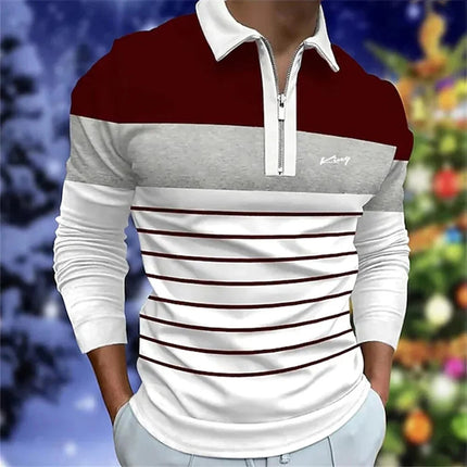 Men's Long Sleeve Polo Shirt with Zipper And Logo Design Comfortable Spring Summer Casual Style European And American Style