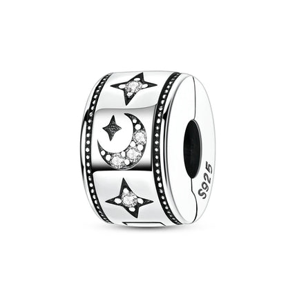 Lucky Clover Clip Charms 925 Sterling Silver Original Black Cat Stopper Clamp Silicone Spacer Charm For DIY Jewelry Bracelet