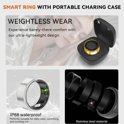 Smart Ring Men Women With Charging Case,Heart Rate Blood Oxygen,Skin Temperature Monitor,5ATM Waterproof For Android iOS