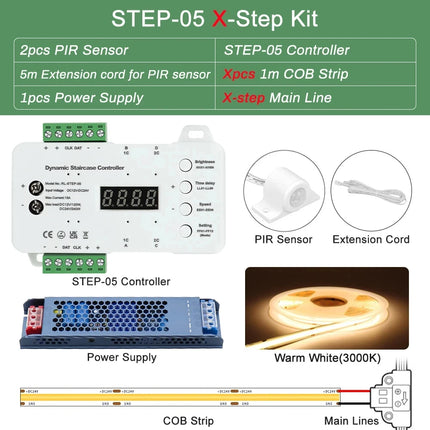 1-40 Steps LED Stair Light Motion Sensor Stairs Lighting With 2 PIR Sensor Staircase Lights COB LED Strip Stair Kit Step Light