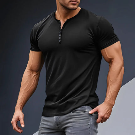Summer Men's Fashion Outdoor High Street Style Solid Color Stand Collar Casual Loose Breathable Button Short Sleeve POLO Shirt