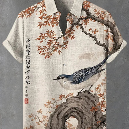 Hawaiian Casual Shirt Men's Summer 3D Wave Print Retro Short Sleeved Linen Top Suitable for Clothing Tops