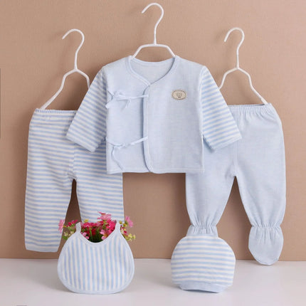 5Piece Sets Spring Baby Girl Boy Clothes Casual Cartoon Cute Print Long Sleeve Cotton Tops+Pants+Hat Newborn Hospital Set
