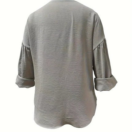 Plus Size 1XL-5XL Women Casual Solid Color Blouse Ladies Fashion Loose Tops V-neck Blouse Long Sleeve Shirt