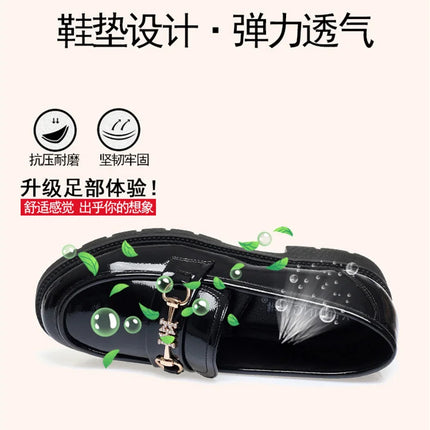 Women's Mary Jane Platform Shoes Round  Head Spring New Metal Chain Casual Soft Patent Leather Slip on Loafers