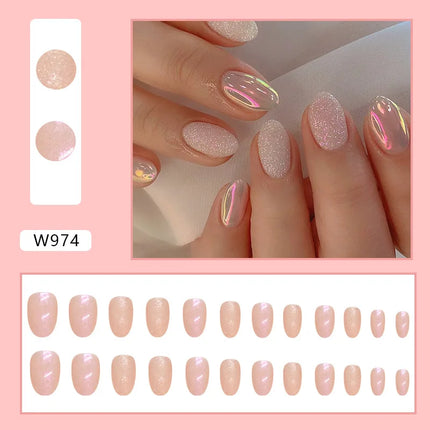 Fresh Flower 24 Pcs Press on Nails Pink Nail polish Glossy Artificial Finger Manicure Reusable False Nails for Women