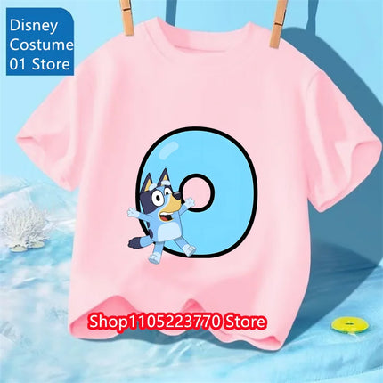 Kids Bluey Printed T-Shirt Autumn Winter Cartoon Short Sleeve Playwear Tee Comfortable Top for Boys Girls