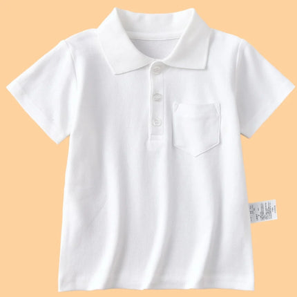 Girls White Cotton Polo Shirt Loose Breathable Children's T-shirt School Clothing POLO Size 100-170