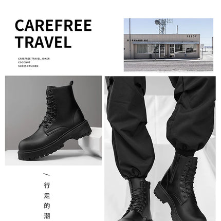 Couple's casual boots four season men's and women's high top leather boots fashion thick soled non slip plus size outdoor boots