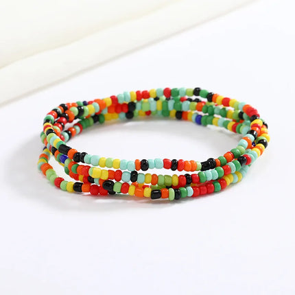 Women New Simple Fashion Hand Beaded Chain Glass Beaded Body Chain All-match Color Elastic Waist Chain BD7052