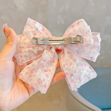 New Floral Print Bow Baby Hair Clips Korean Big Bowknot Sweet Girl Hairpins Princess Barrettes Kids Hair Accessories Photo Props