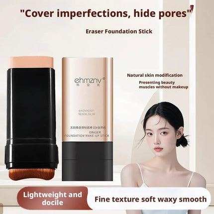 Flawless Eraser Foundation Stick,Korean Hydrating Lightweight Foundation Stick with Brush, Waterproof Thin and Cover Blemishes
