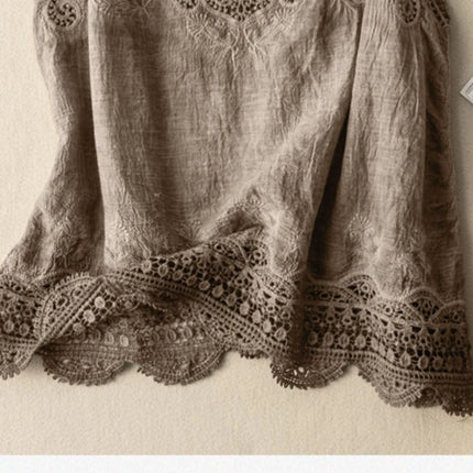 Korean Japanese Brand Lace Hollow out Svel Thin Top Women Summer Loose Linen Csole Vest Inner Wear Tank Top