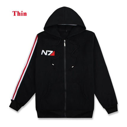 Game Mass Effect N7 Hoodie Unisex Sweatshirt Jacket Embroidered Zipper Hoodies Men Women Coat N7 Tshirt Streetwear