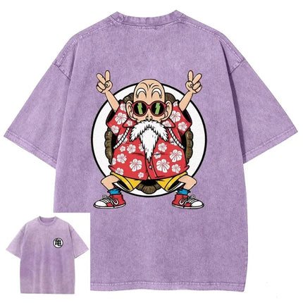 Dragon Ball Anime 2026 New Hot Master Roshi Washed Men 2025 Summer T-shirt Harajuku Retro Street Loose Women Casual Sports Top