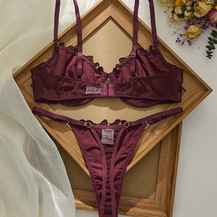 Brownish RedBra Set Double Layer Design No Skin Irritation Comfortable Underwear Women's Fashion Color Block Bralette