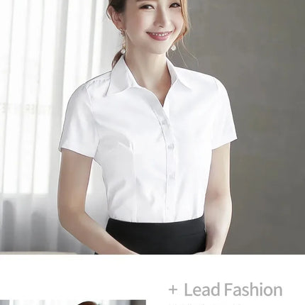 White Women's Shirt Short Sleeve Spring Summer New Work Uniform Formal Long Sleeve Black Blue Professional Clothing Female Blouse