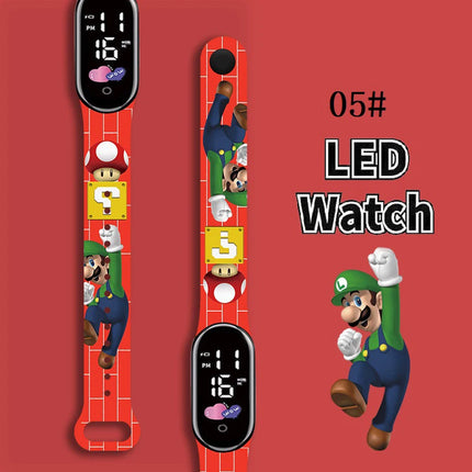 Kids Digital Watch Cartoon Silicone Strap Wristwatch for Boys Girls Children Mario Waterproof LED Sport Watch Gift