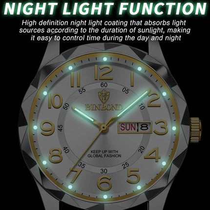 BINBOND Top Brand Luxury Men's Wristwatch Waterproof Luminous Date Week Men's Watches Stainless Steel Quartz Men's Watch Male reloj