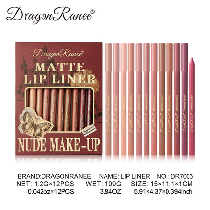 12Pcs/Set Lip Liner Set Waterproof and Sweat-Proof, Delicate Texture, Non-Smudged, Outline Lip Shape, Essential Lip Liner for Novices, Holiday Party, Valentine's Day Gift, Lip Liner Set