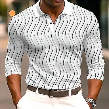 Men's 3D Printed Retro Plaid Pattern Golf Shirt Long Sleeve Polo Shirt Business Casual Formal Button Collar Autumn and Winter