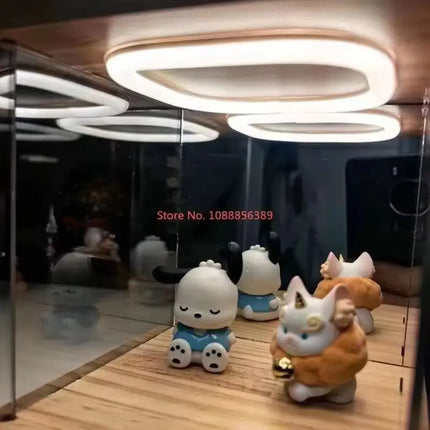 Acrylic Clear Display Case With Ring Led Lights For Action Figure Display, Assembly Dust Storage Case For Car Models And Dolls