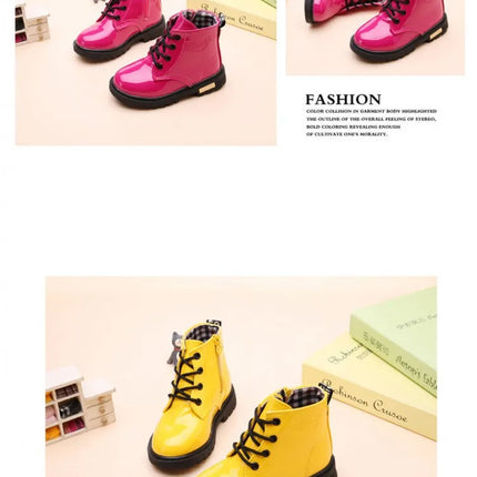 Children Ankle Shoes PU Leather Waterproof Tide Kids Rubber Boots Girls Boys Fashion Boots Anti-Slippery Spring Autumn 2024