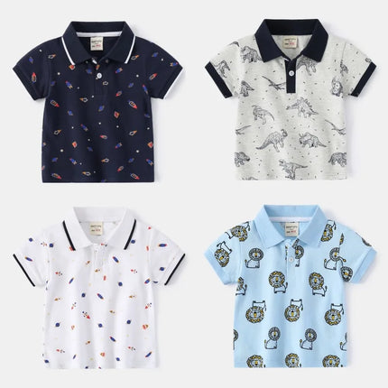 Boys' Short sleeved Polo Shirt 2025 Summer Children's Clothing Wholesale Children's Short sleeved T-shirt Baby Full printed Top