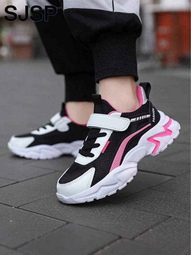 Children's Casual Pink Girls' Mesh Breathable Shoes, Fashionable Lightweight Running Shoes for Teenagers and Students Aged 7-15, Children's Sports Shoes for Girls