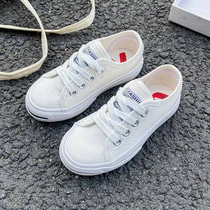 8037 Low cut solid color lace-up children's canvas shoes breathable boys and girls board shoes cloth shoes comfortable