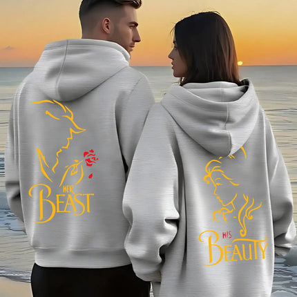 Romantic Theme Beauty and the Beast Couple Hoodies Men'S Women'S Separate Styles Pullover Casual Loose Fit Sweatshirt Hoodie Y2K
