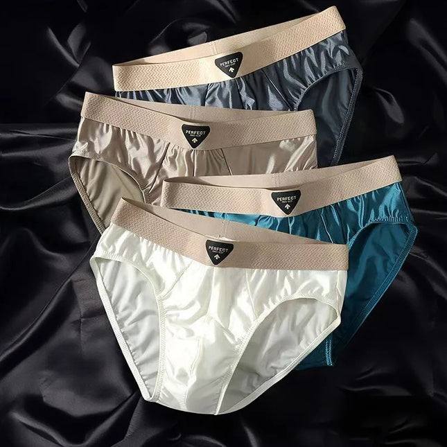 Men's Ice Silk Boxer Briefs 4-Pack Soft Smooth Daily Wear Shorts Multiple Colors Flat Corner Underwear