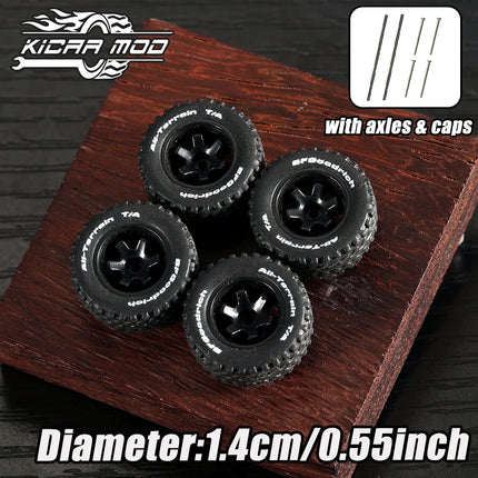 1/64 Off-Road Model Car Wheels with Rivets - 14mm Tyres for Diecast Model Cars, Pickup Trucks, 1:64 Scale - 1 Set (4pcs)