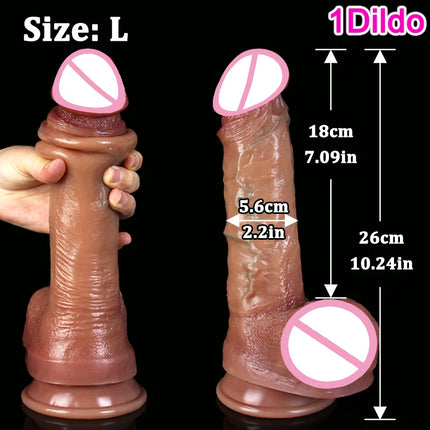 Realistic Soft Sliding Foreskin Double Penetration Dildo with Suction Cup for Vaginal & Anal Masturbation Female Sex Toy Fake Ma
