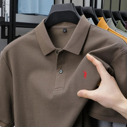 100% pure cotton new high-end brand men's short-sleeved polo shirt summer fashion hot selling pony embroidery golf top T-shirt