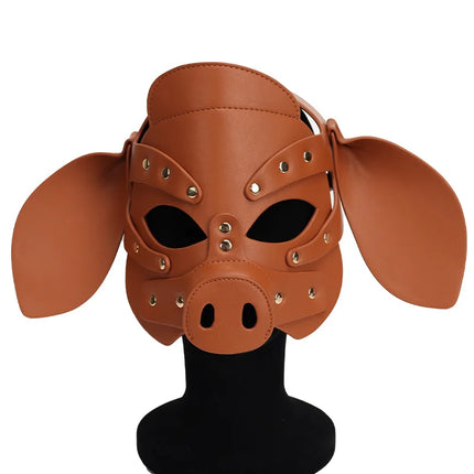 Slave Roleplay Erotic Costumes of Leather Pig Head Hood Mask for Men Gay Bdsm Bondage Pet Play Headgear Sex Toy Exotic Accessory