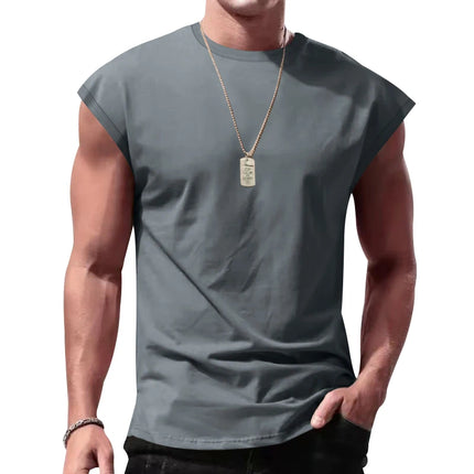 Independent station 24 cross-border men's summer new sleeveless t-shirt youth casual loose solid color thin shoulder t-shirt spo