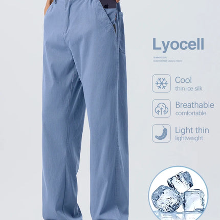 Lyocell Ultra-thin Ice Silk Trousers Men's Summer Loose Straight Cool Breathable Daily Sports Casual Trousers Fashion Korean