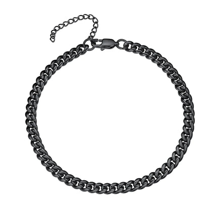 U7 6mm Wide 8.5inches Cuban Link Anklets for Women Adjustable Ankle Bracelets Men Gold Color Black Stainless Steel Jewelry