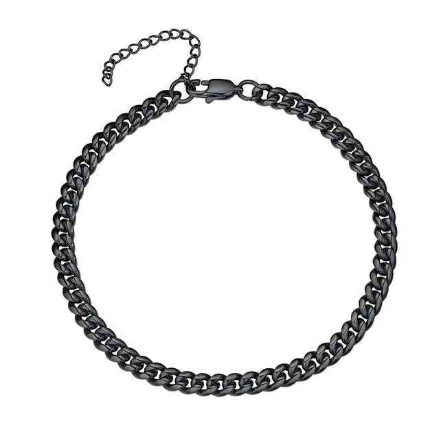 U7 6mm Wide 8.5inches Cuban Link Anklets for Women Adjustable Ankle Bracelets Men Gold Color Black Stainless Steel Jewelry